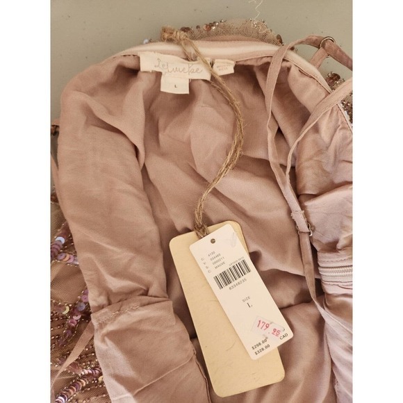 NWD Anthropologie Let Me Be Checked Shine Embellished Dress Size L Mauve - Picture 14 of 16